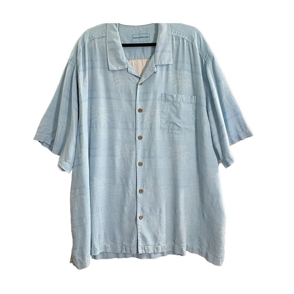 TOMMY BAHAMA Men Silk Shirt Button Front Short Sleeve Sz 3xb Blue Vacation 25-16